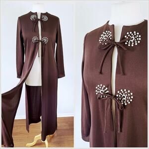 Vintage‎ 70s Chocolate Brown Duster Maxi Jacket // Size Small